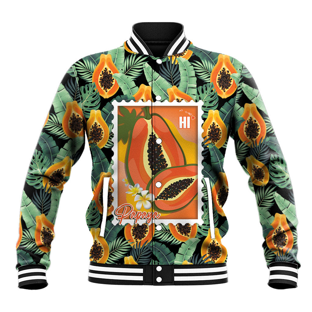 Aloha Hawaii Mikana Baseball Jacket Hawaiian Papaya Stylized Stamp LT14 Unisex Green - Polynesian Pride