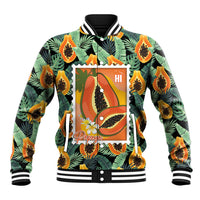 Aloha Hawaii Mikana Baseball Jacket Hawaiian Papaya Stylized Stamp LT14 Unisex Green - Polynesian Pride
