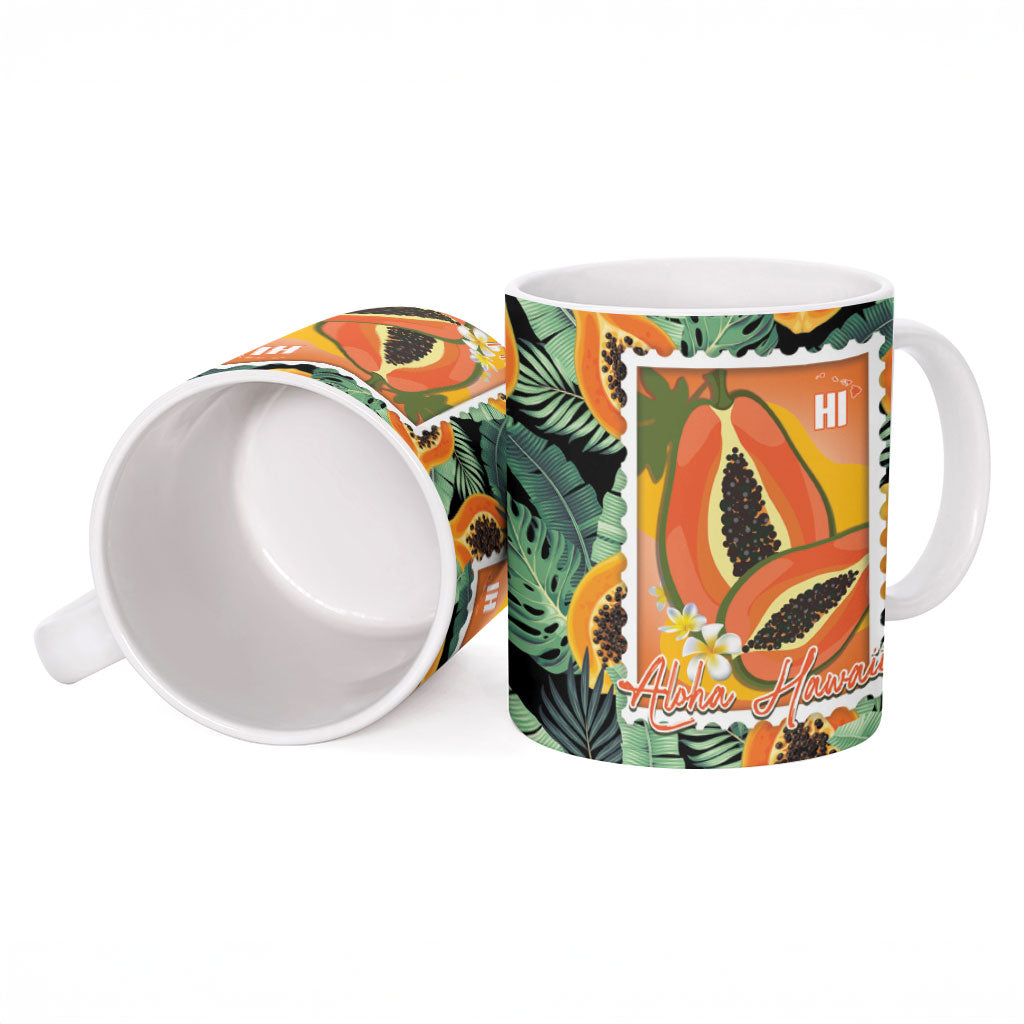 Aloha Hawaii Mikana Ceramic Mug Hawaiian Papaya Stylized Stamp LT14 - Polynesian Pride