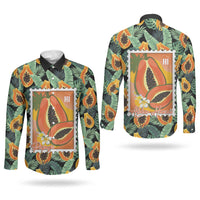 Aloha Hawaii Mikana Couples Matching Off Shoulder Short Dress and Long Sleeve Button Shirt Hawaiian Papaya Stylized Stamp LT14 - Polynesian Pride