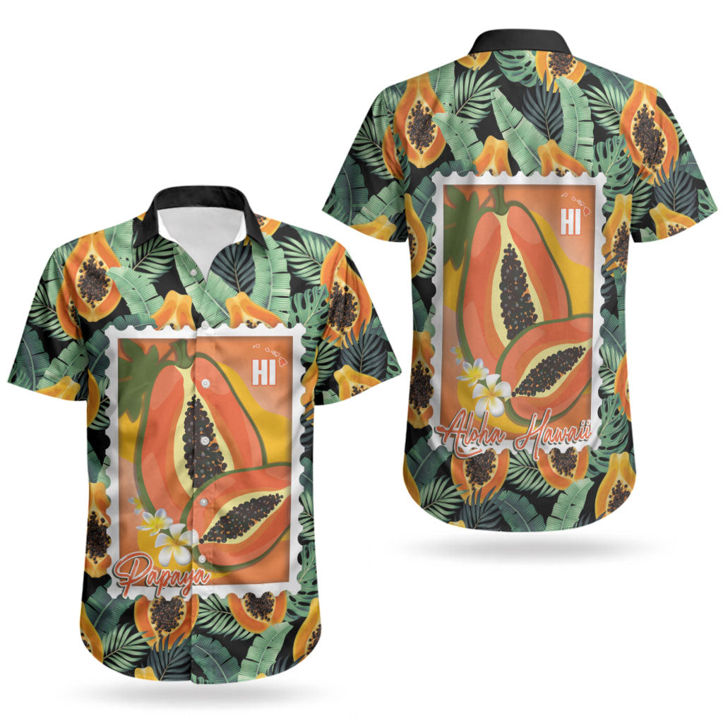 Aloha Hawaii Mikana Couples Matching Tank Maxi Dress and Hawaiian Shirt Hawaiian Papaya Stylized Stamp LT14 - Polynesian Pride