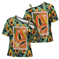 Aloha Hawaii Mikana Cross Shoulder Shirt Hawaiian Papaya Stylized Stamp LT14 - Polynesian Pride