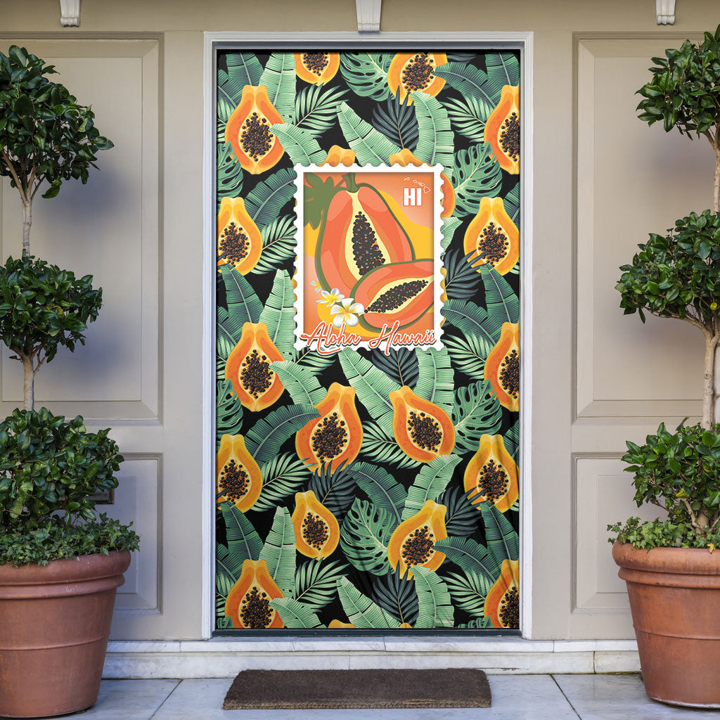 Aloha Hawaii Mikana Door Cover Hawaiian Papaya Stylized Stamp