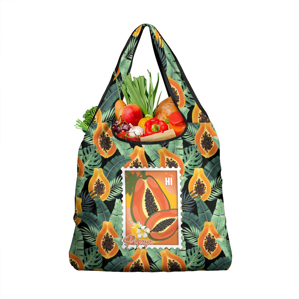 Aloha Hawaii Mikana Grocery Bag Hawaiian Papaya Stylized Stamp