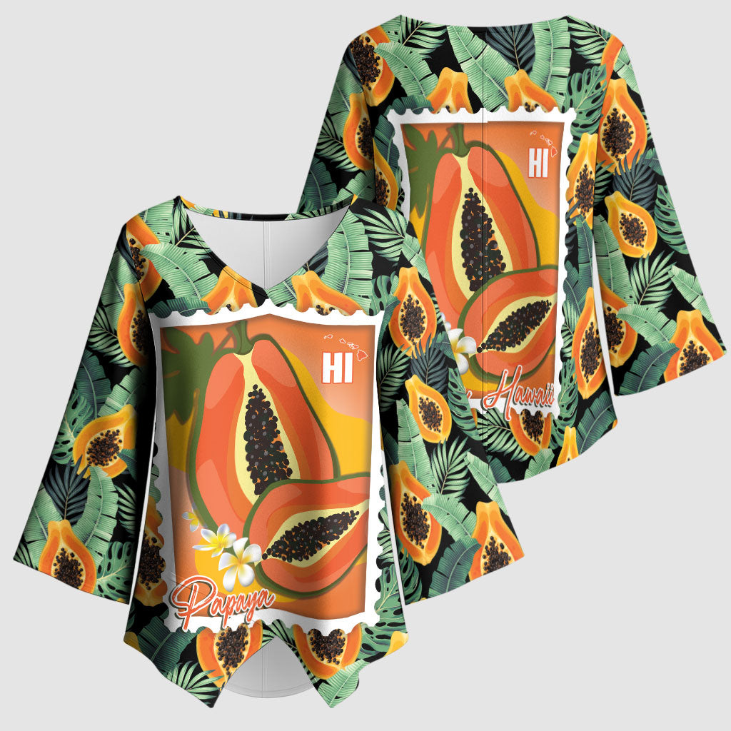 Aloha Hawaii Mikana Kimono Sleeve Blouse Hawaiian Papaya Stylized Stamp LT14 - Polynesian Pride