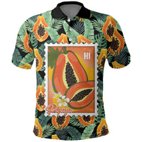 Aloha Hawaii Mikana Polo Shirt Hawaiian Papaya Stylized Stamp LT14 Green - Polynesian Pride