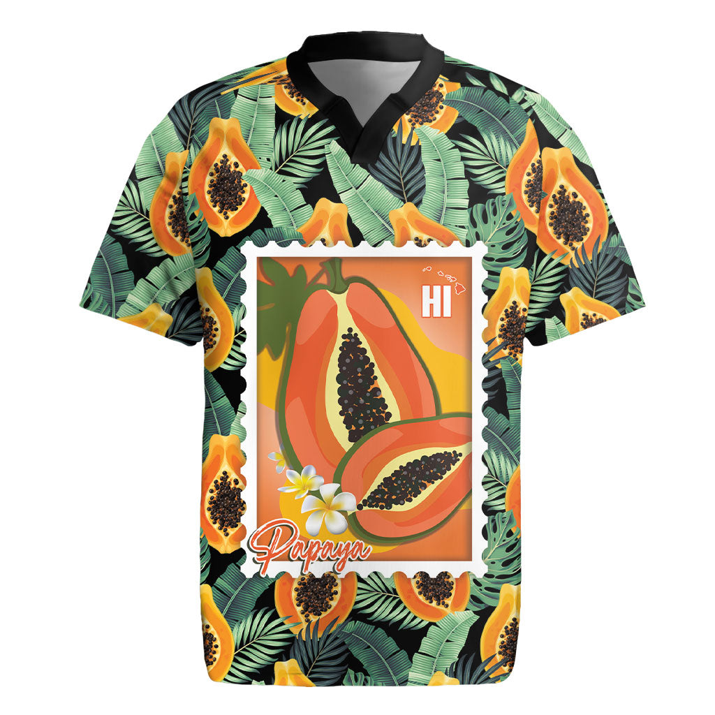 Aloha Hawaii Mikana Rugby Jersey Hawaiian Papaya Stylized Stamp LT14 Green - Polynesian Pride
