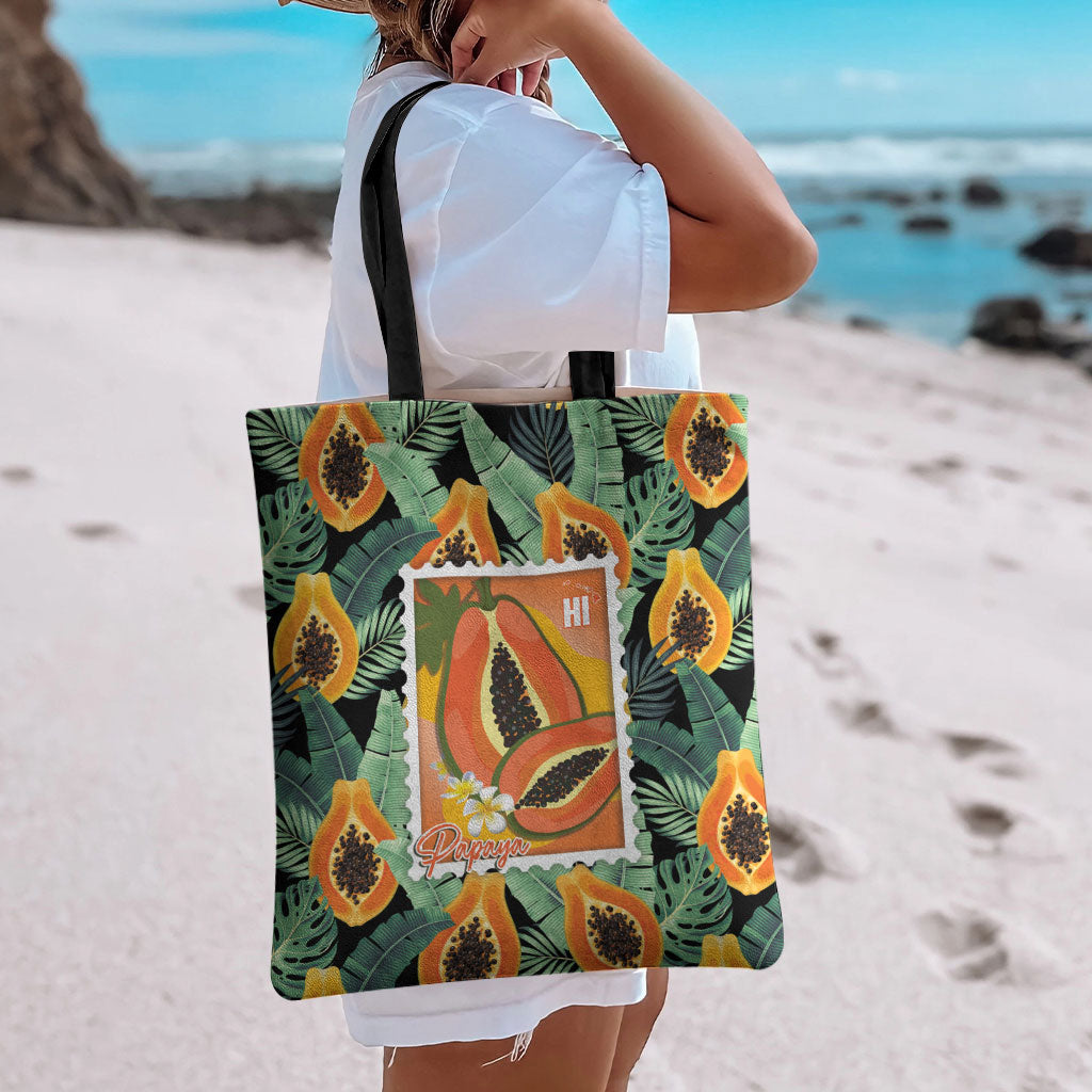 Aloha Hawaii Mikana Tote Bag Hawaiian Papaya Stylized Stamp LT14 - Polynesian Pride