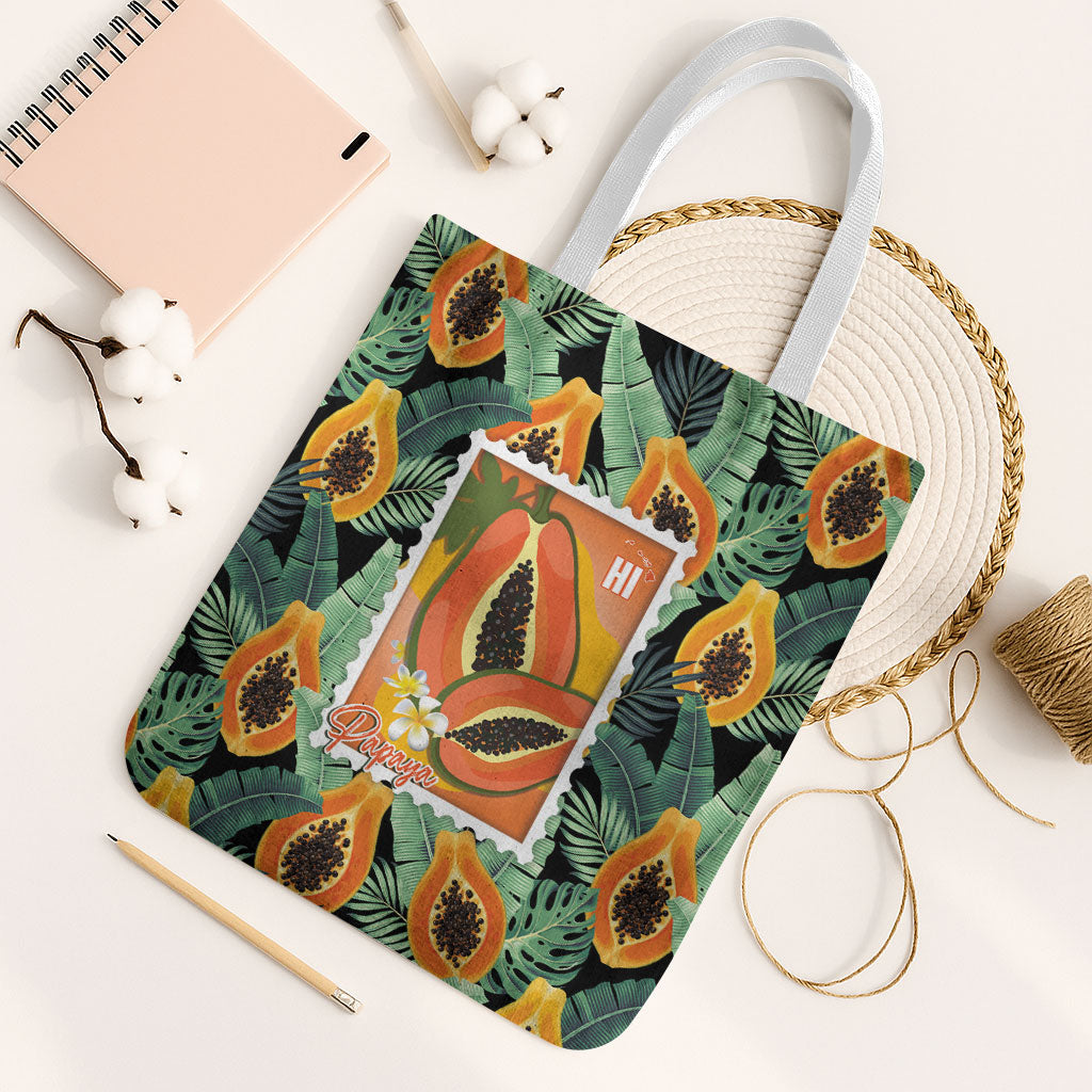 Aloha Hawaii Mikana Tote Bag Hawaiian Papaya Stylized Stamp LT14 White Strap One Size Green - Polynesian Pride