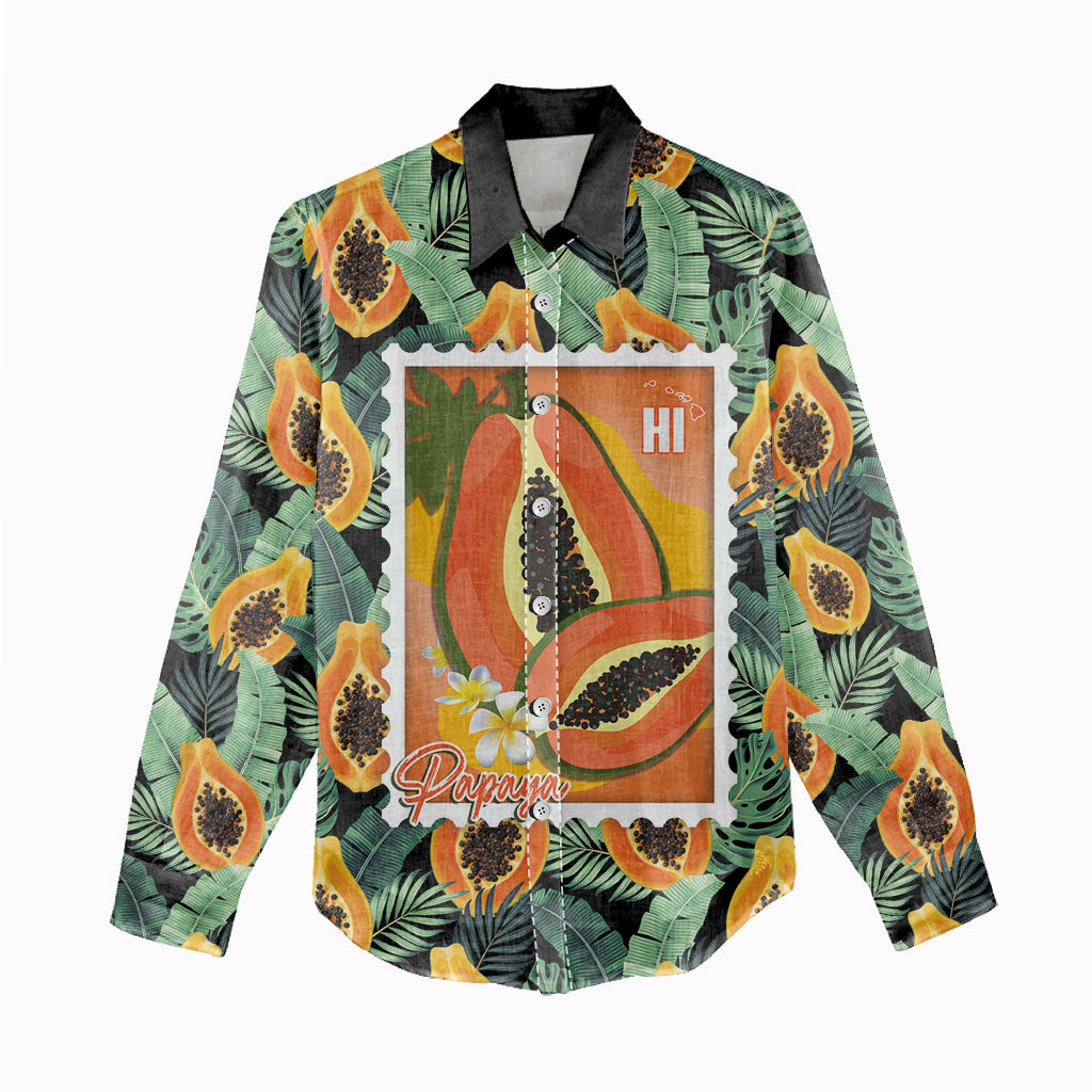 Aloha Hawaii Mikana Women Casual Shirt Hawaiian Papaya Stylized Stamp LT14 - Polynesian Pride