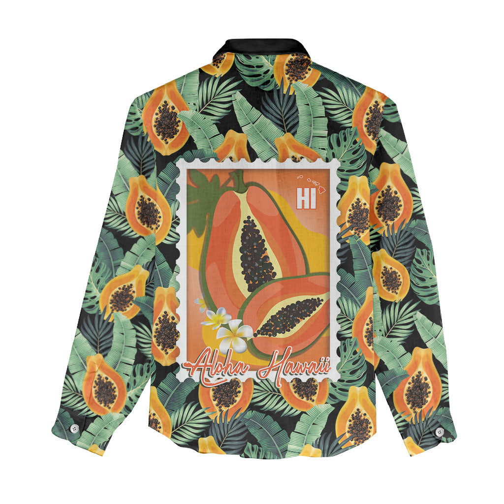 Aloha Hawaii Mikana Women Casual Shirt Hawaiian Papaya Stylized Stamp LT14 - Polynesian Pride