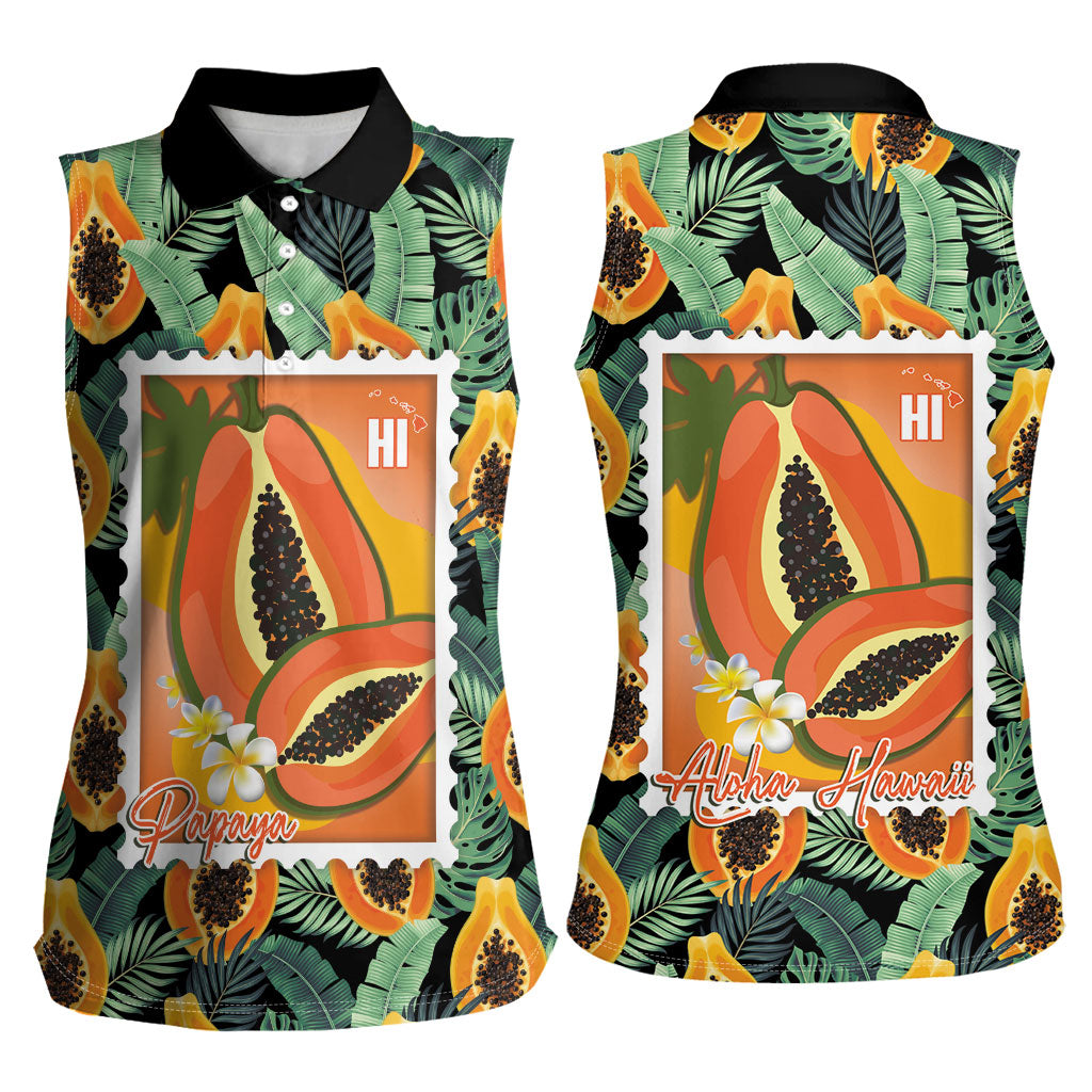 Aloha Hawaii Mikana Women Sleeveless Polo Shirt Hawaiian Papaya Stylized Stamp LT14 - Polynesian Pride