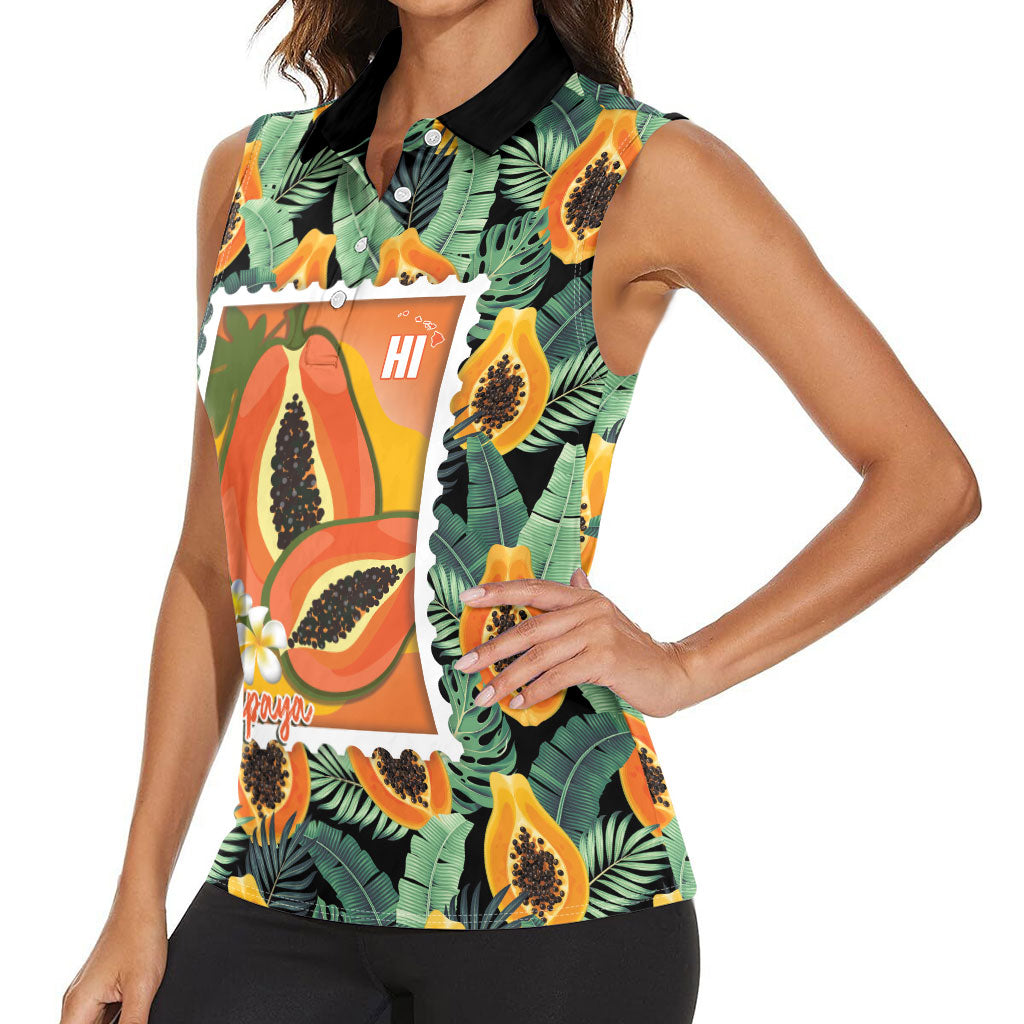 Aloha Hawaii Mikana Women Sleeveless Polo Shirt Hawaiian Papaya Stylized Stamp LT14 - Polynesian Pride
