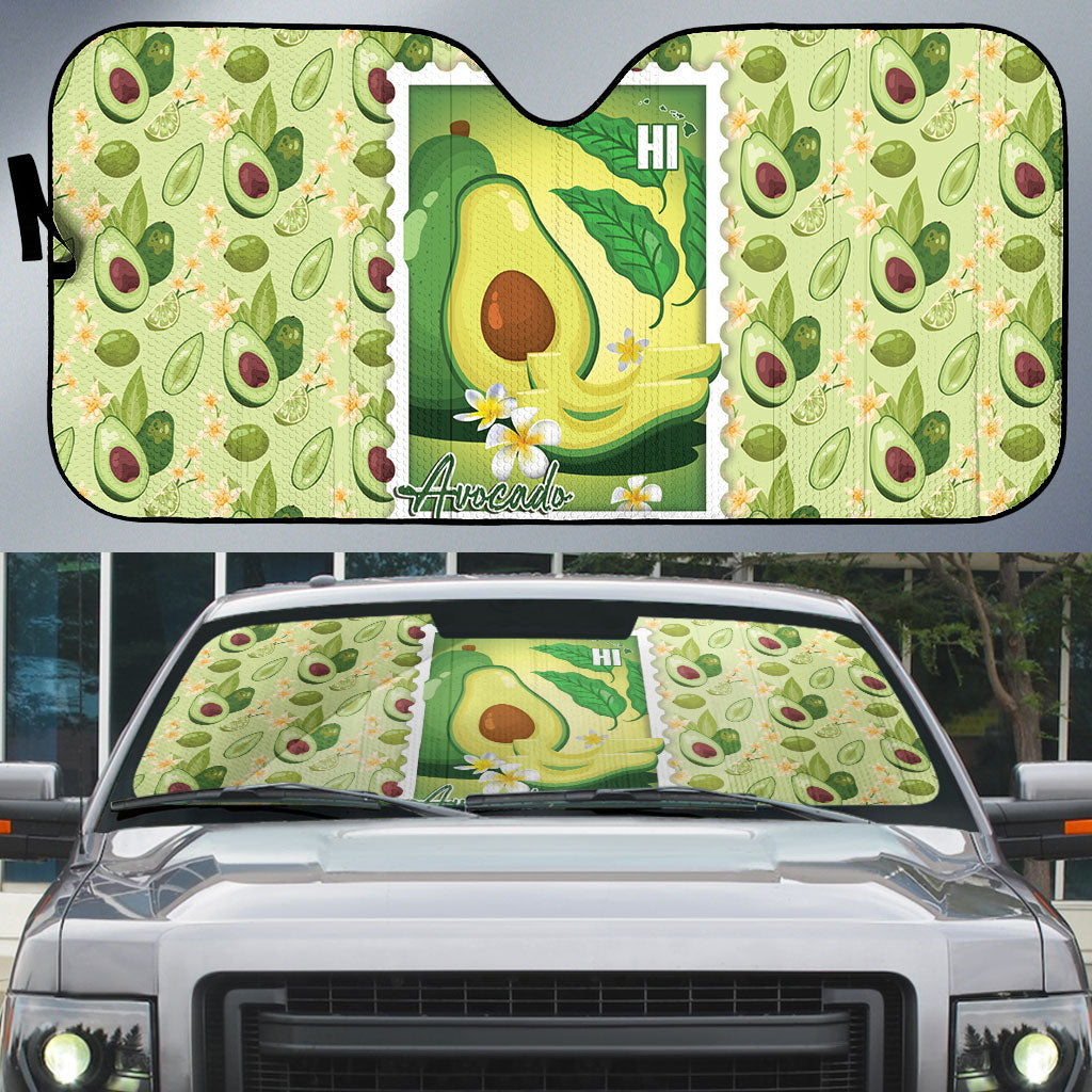 Aloha Hawaii Avocado Auto Sun Shade Hawaiian Fruit Stylized Stamp LT14 Green - Polynesian Pride