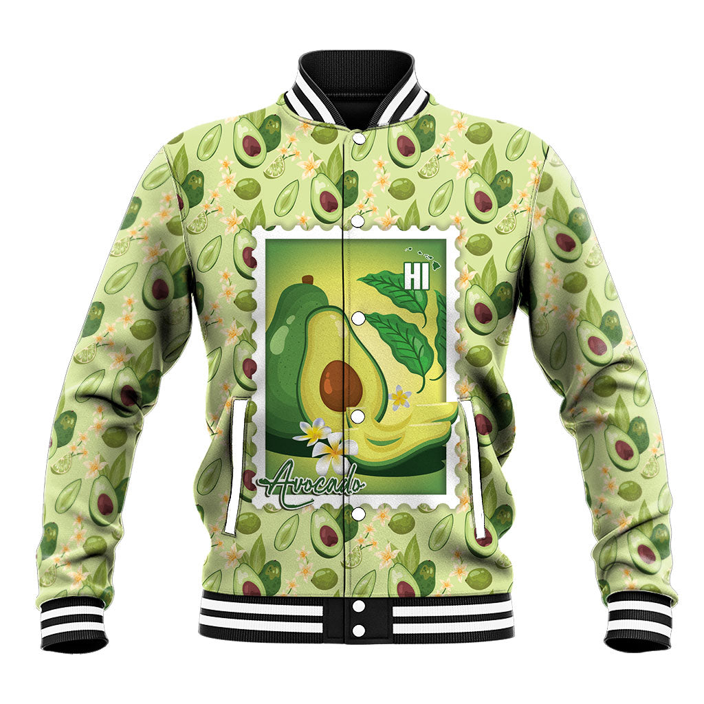 Aloha Hawaii Avocado Baseball Jacket Hawaiian Fruit Stylized Stamp LT14 Unisex Green - Polynesian Pride