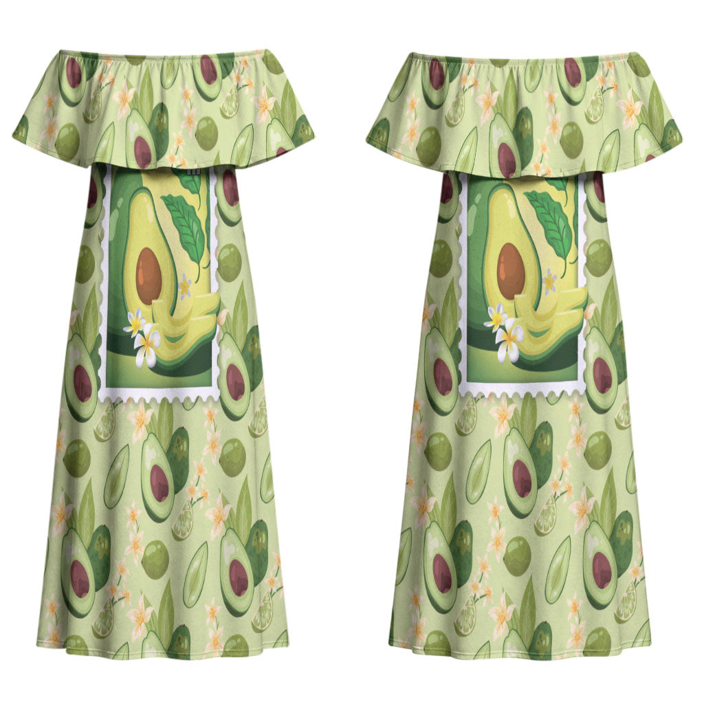 Aloha Hawaii Avocado Couples Matching Off Shoulder Maxi Dress and Long Sleeve Button Shirt Hawaiian Fruit Stylized Stamp LT14 - Polynesian Pride