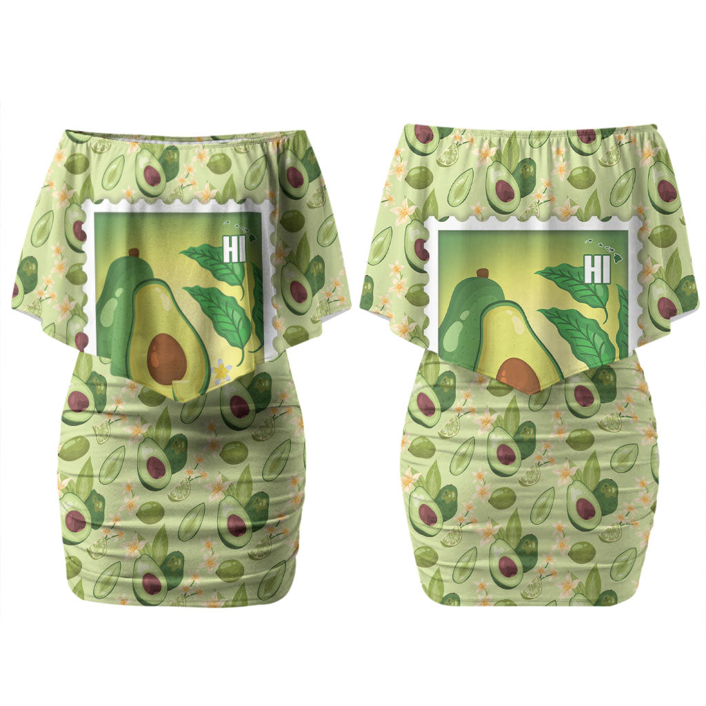 Aloha Hawaii Avocado Couples Matching Off Shoulder Short Dress and Long Sleeve Button Shirt Hawaiian Fruit Stylized Stamp LT14 - Polynesian Pride