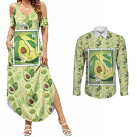 Aloha Hawaii Avocado Couples Matching Summer Maxi Dress and Long Sleeve Button Shirt Hawaiian Fruit Stylized Stamp LT14 Green - Polynesian Pride