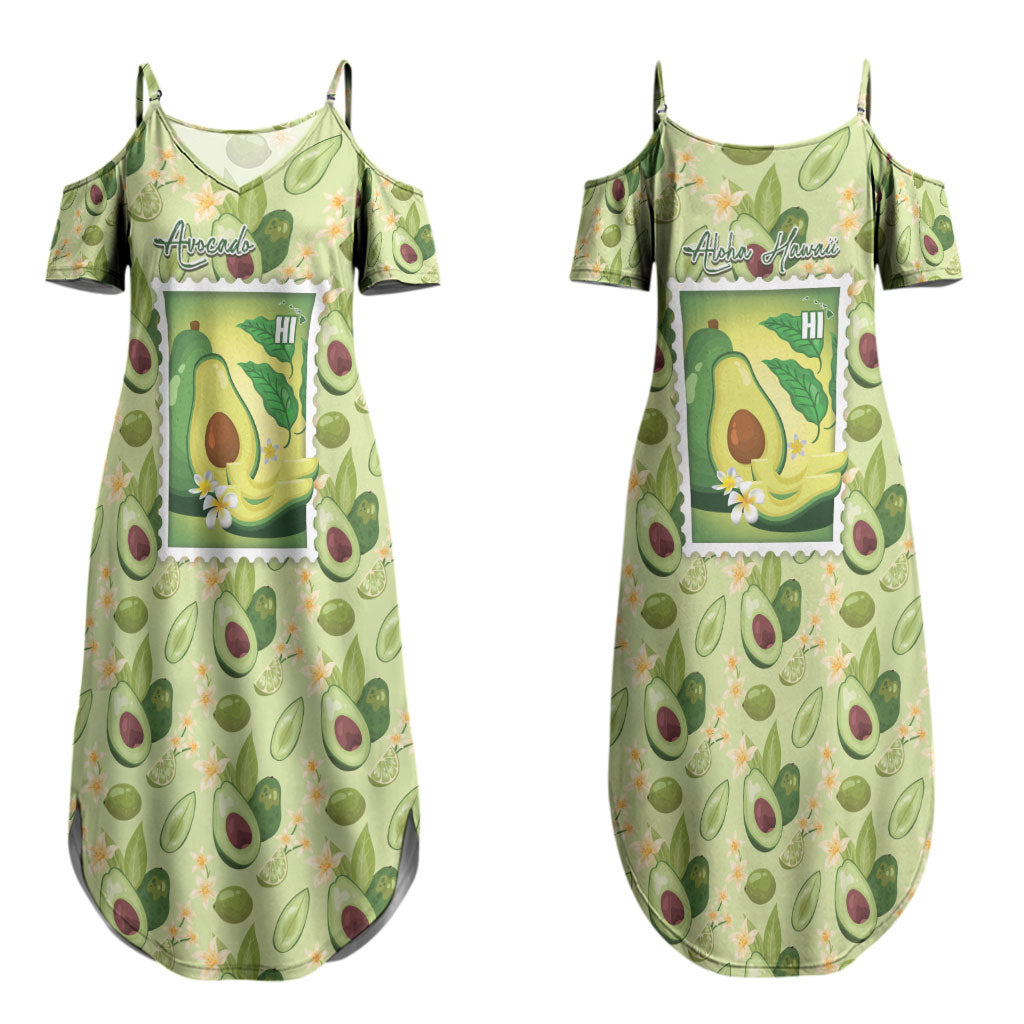 Aloha Hawaii Avocado Couples Matching Summer Maxi Dress and Long Sleeve Button Shirt Hawaiian Fruit Stylized Stamp LT14 - Polynesian Pride