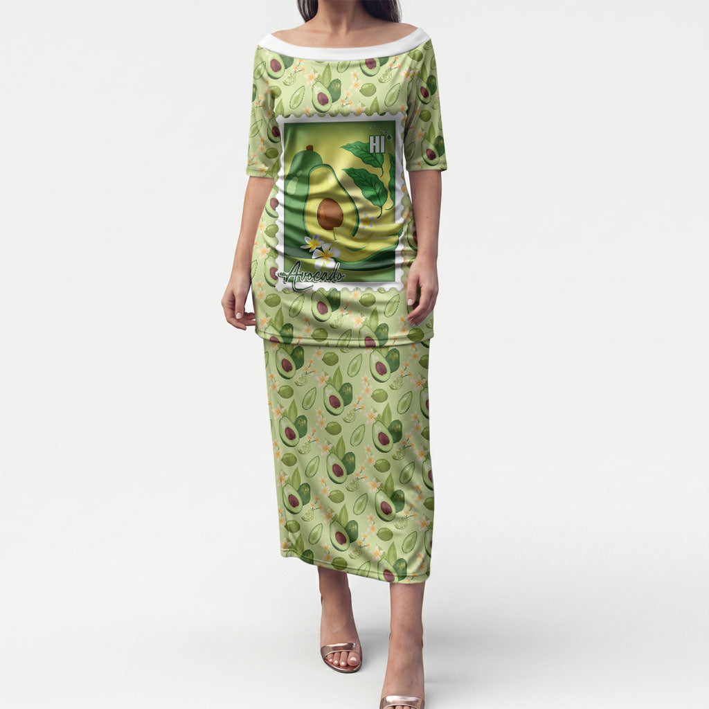 Aloha Hawaii Avocado Puletasi Hawaiian Fruit Stylized Stamp LT14 Long Dress Green - Polynesian Pride