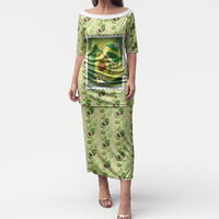 Aloha Hawaii Avocado Puletasi Hawaiian Fruit Stylized Stamp LT14 Long Dress Green - Polynesian Pride