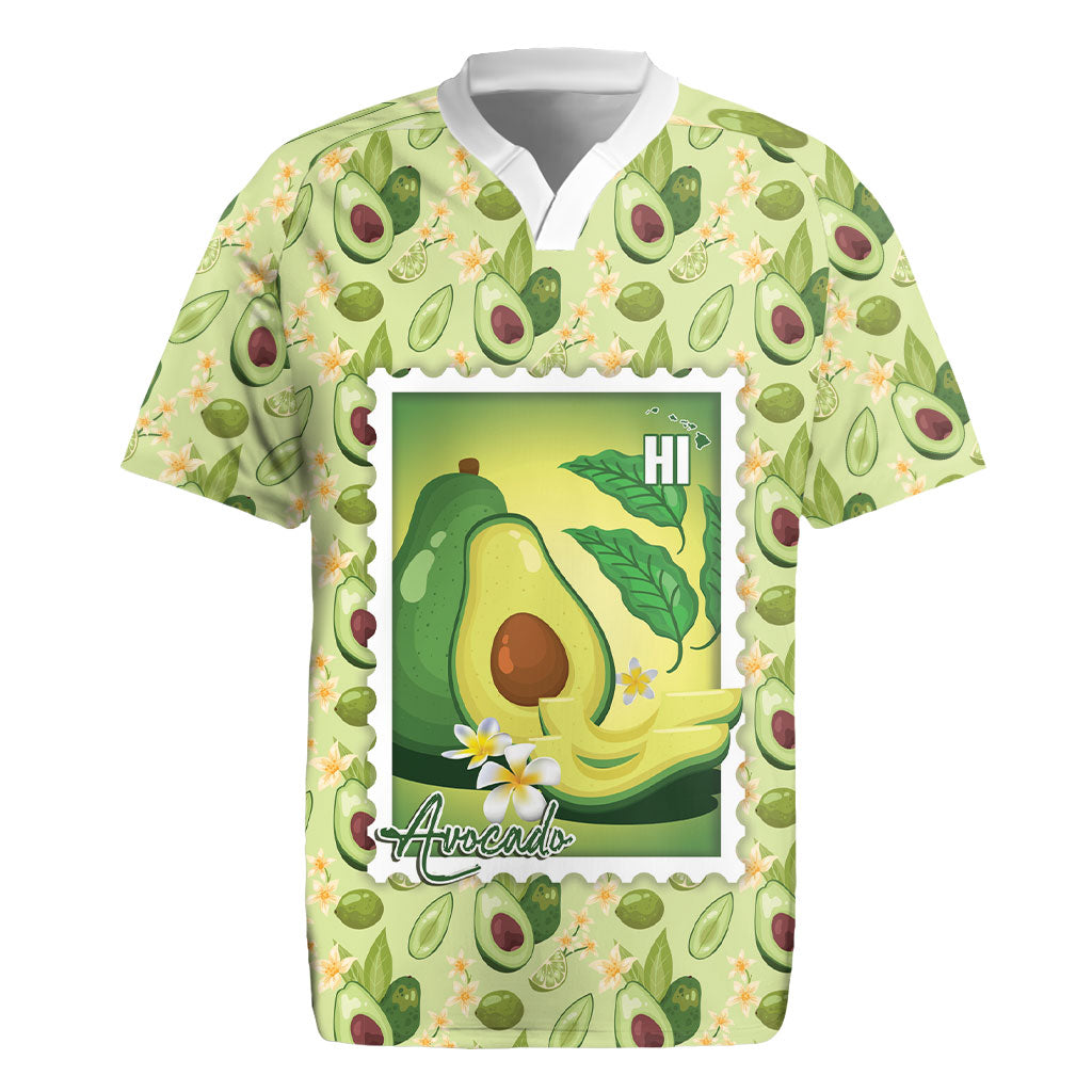 Aloha Hawaii Avocado Rugby Jersey Hawaiian Fruit Stylized Stamp