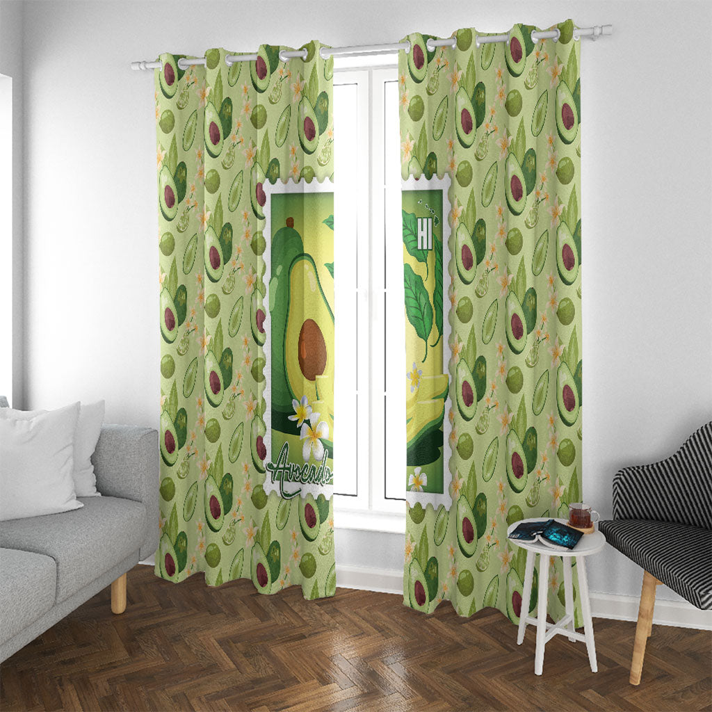 Aloha Hawaii Avocado Window Curtain Hawaiian Fruit Stylized Stamp LT14 With Grommets Green - Polynesian Pride