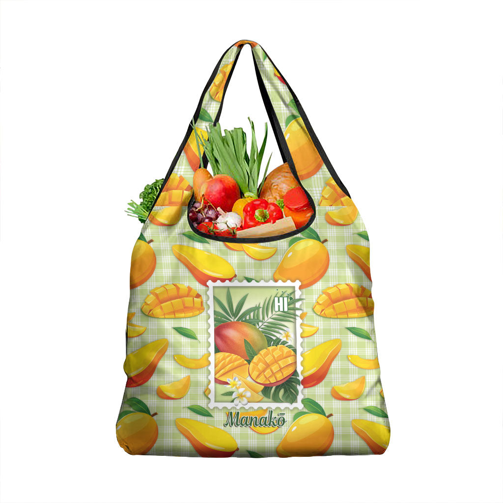 Aloha Hawaii Manako Palaka Motifs Grocery Bag Hawaiian Mango Stylized Stamp
