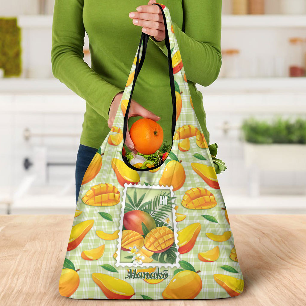 Aloha Hawaii Manako Palaka Motifs Grocery Bag Hawaiian Mango Stylized Stamp LT14 - Polynesian Pride