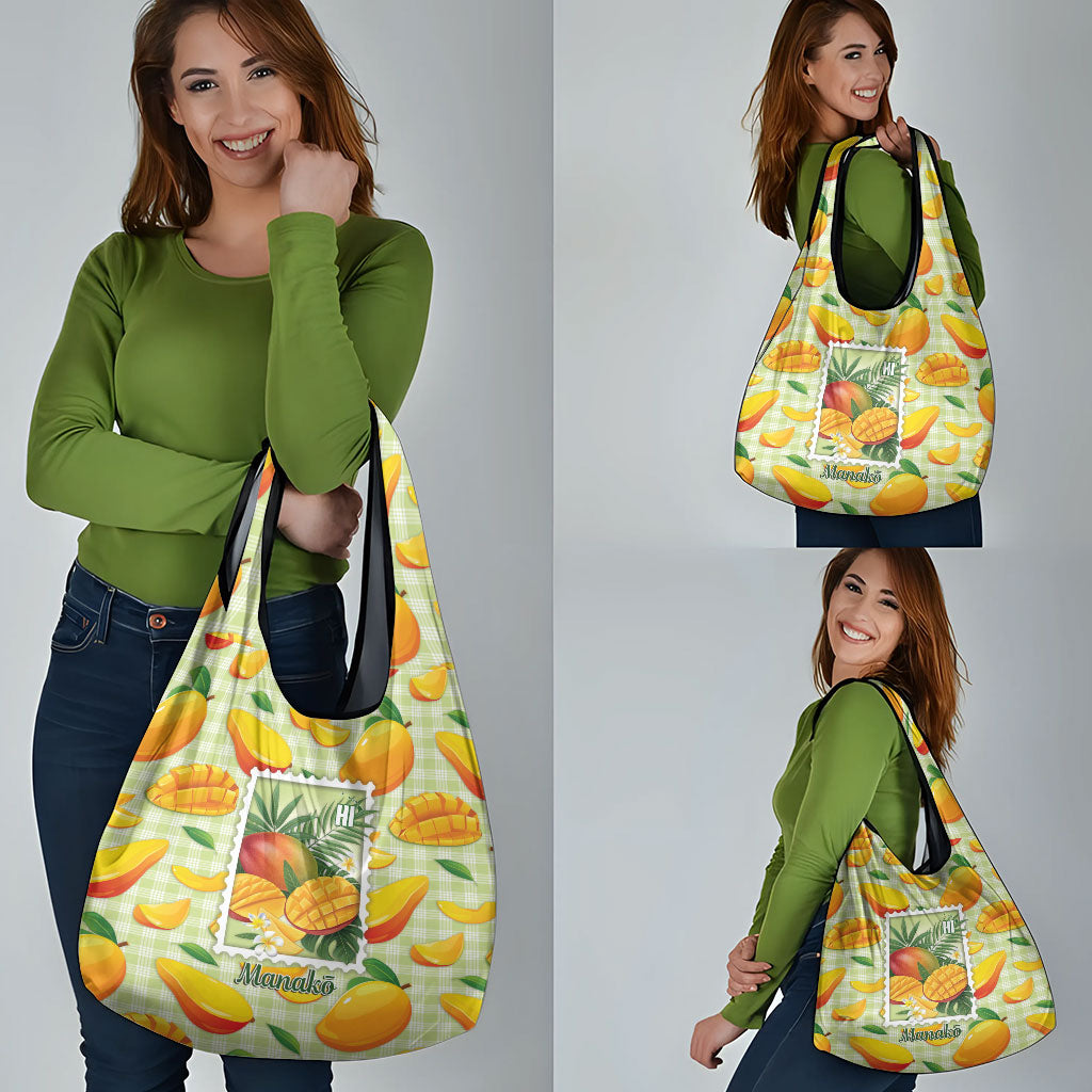 Aloha Hawaii Manako Palaka Motifs Grocery Bag Hawaiian Mango Stylized Stamp LT14 - Polynesian Pride