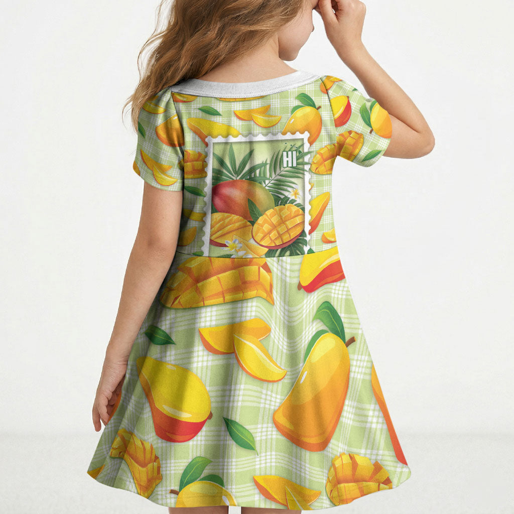 Aloha Hawaii Manako Palaka Motifs Kid Short Sleeve Dress Hawaiian Mango Stylized Stamp LT14 - Polynesian Pride