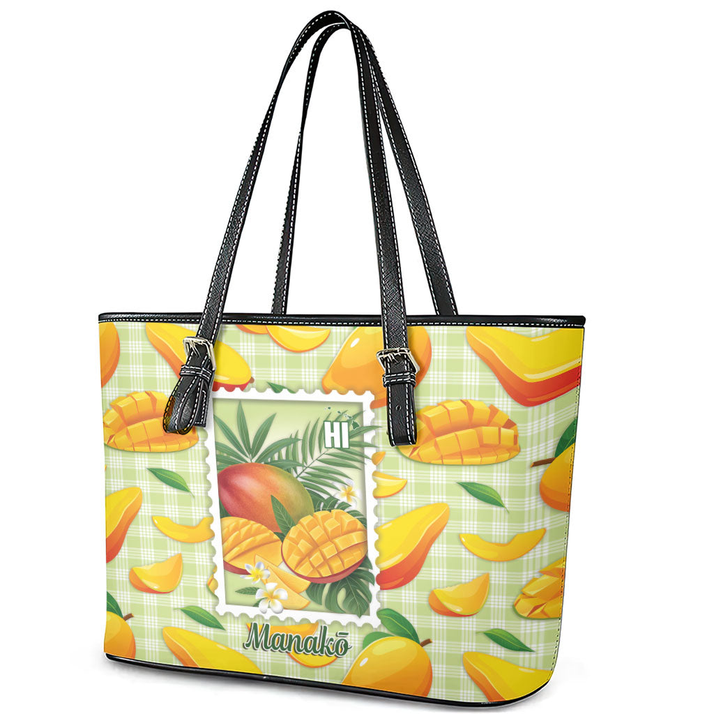 Aloha Hawaii Manako Palaka Motifs Leather Tote Bag Hawaiian Mango Stylized Stamp LT14 - Polynesian Pride