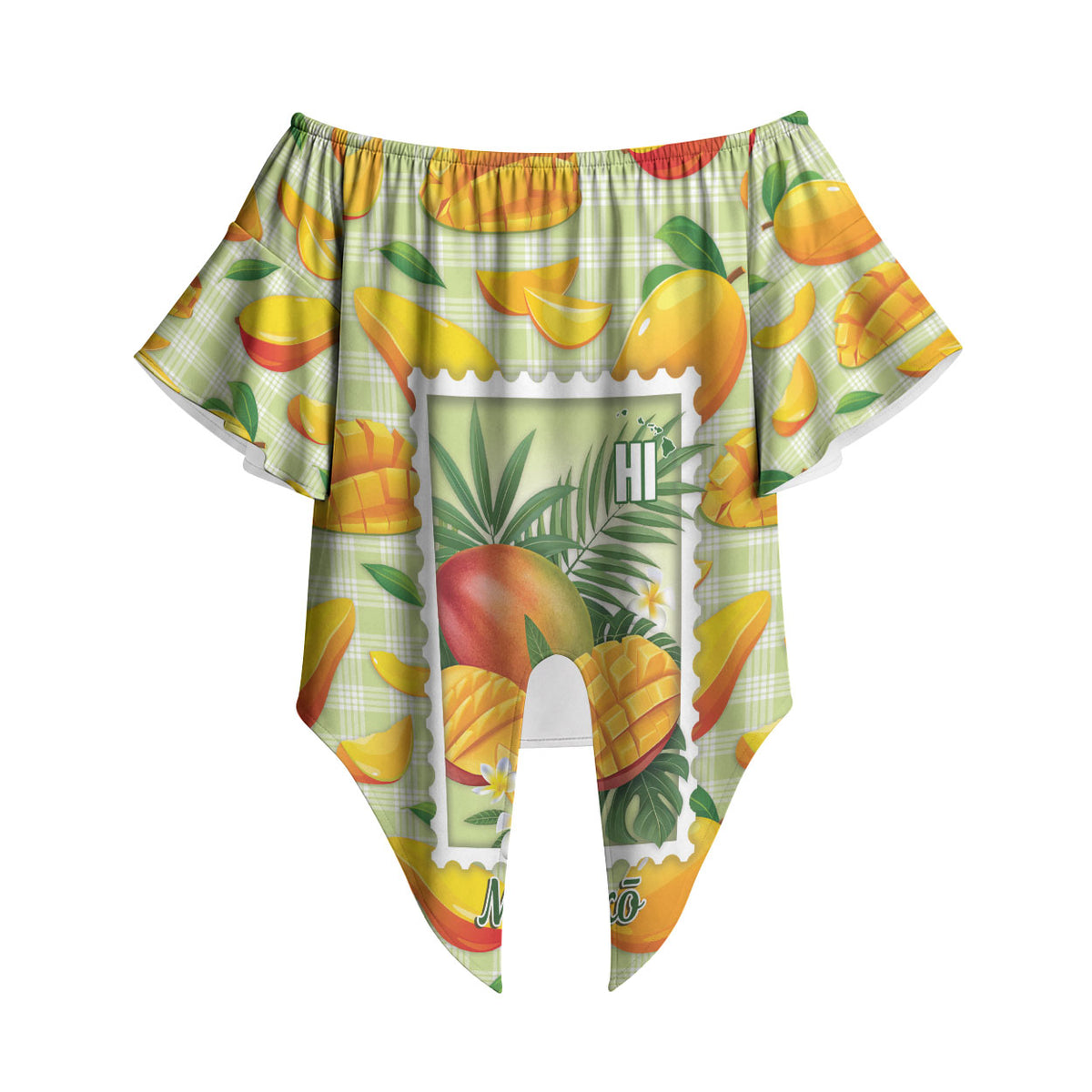 Aloha Hawaii Manako Palaka Motifs Off Shoulder Wrap Waist Top Hawaiian Mango Stylized Stamp LT14 - Polynesian Pride