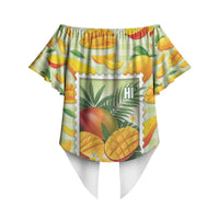 Aloha Hawaii Manako Palaka Motifs Off Shoulder Wrap Waist Top Hawaiian Mango Stylized Stamp LT14 - Polynesian Pride