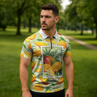 Aloha Hawaii Manako Palaka Motifs Zipper Polo Shirt Hawaiian Mango Stylized Stamp LT14 - Polynesian Pride