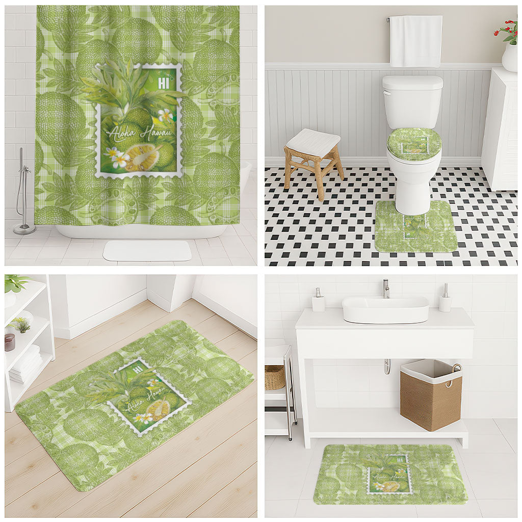Aloha Hawaii Ulu Palaka Motifs Bathroom Set Hawaiian Breadfruit Stylized Stamp LT14 - Polynesian Pride