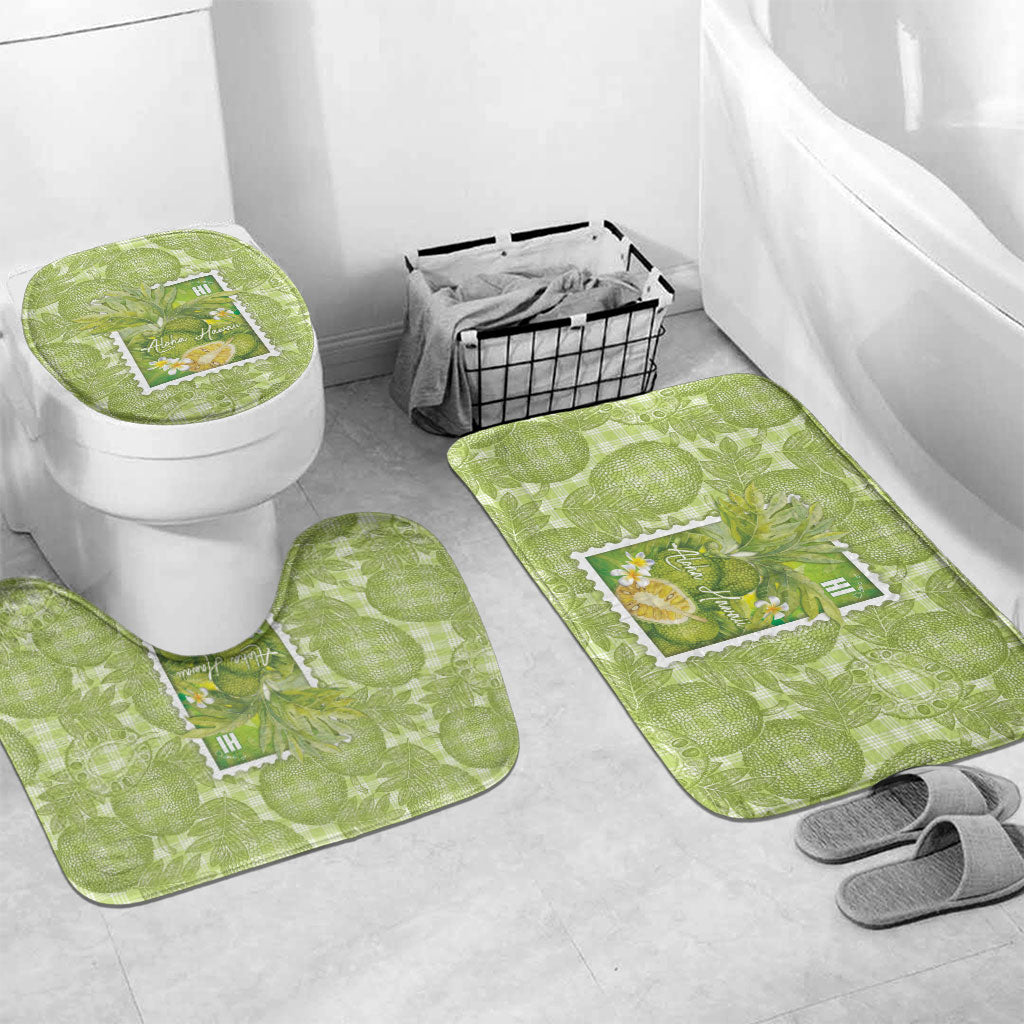 Aloha Hawaii Ulu Palaka Motifs Bathroom Set Hawaiian Breadfruit Stylized Stamp LT14 Mat Set Only (3 pcs) One Size Green - Polynesian Pride