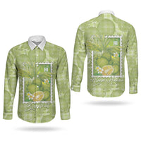 Aloha Hawaii Ulu Palaka Motifs Couples Matching Off The Shoulder Long Sleeve Dress and Long Sleeve Button Shirt Hawaiian Breadfruit Stylized Stamp LT14 - Polynesian Pride
