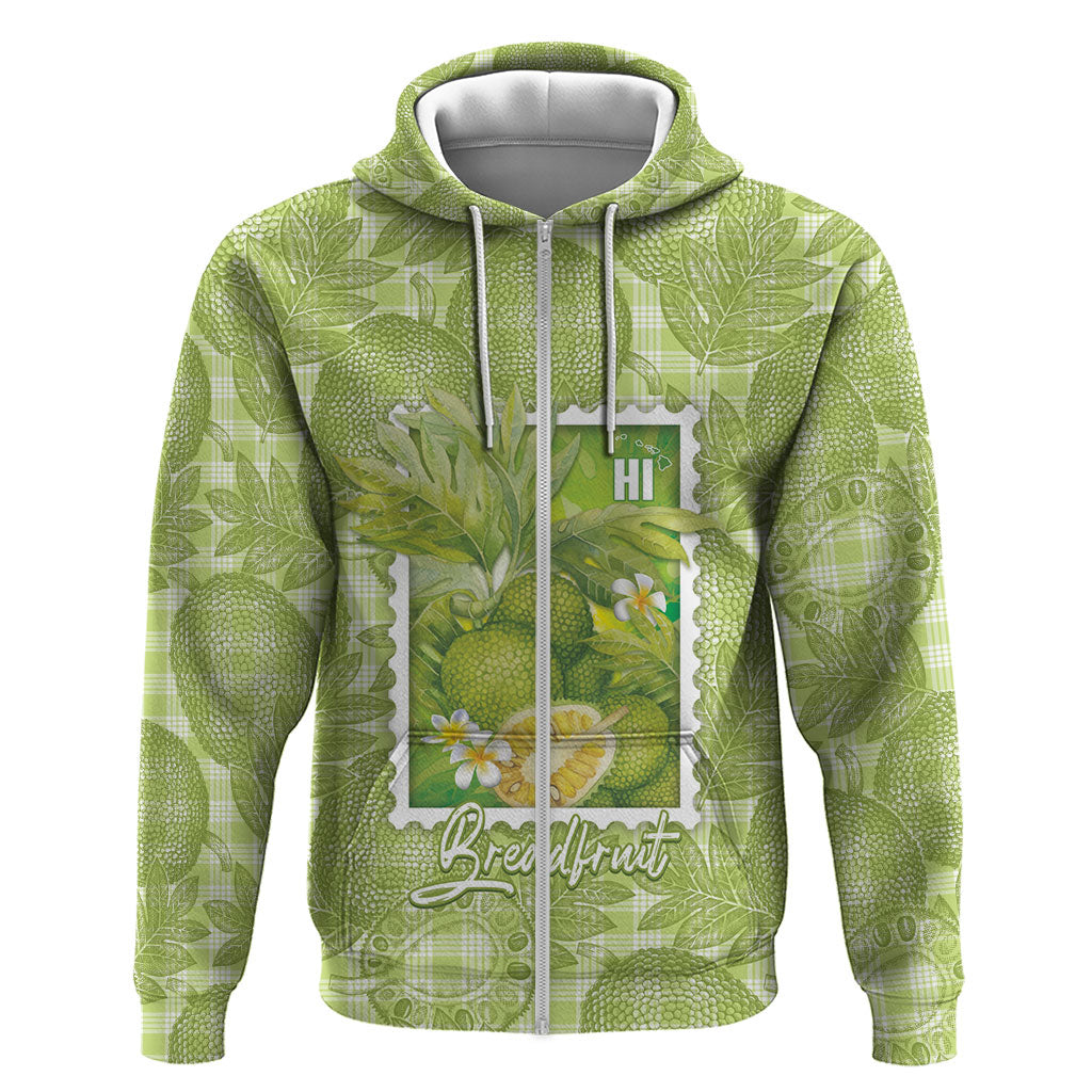 Aloha Hawaii Ulu Palaka Motifs Hoodie Hawaiian Breadfruit Stylized Stamp LT14 Zip Hoodie Green - Polynesian Pride