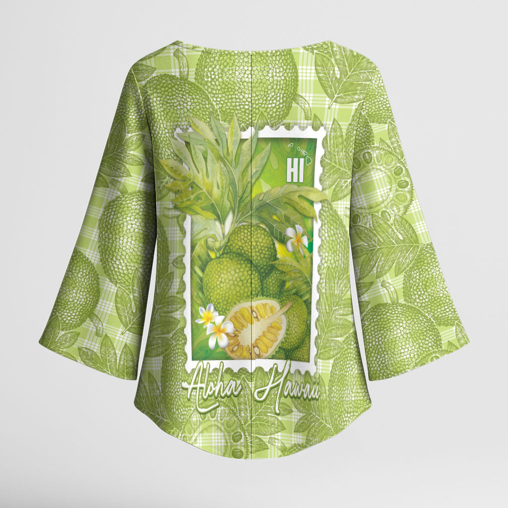 Aloha Hawaii Ulu Palaka Motifs Kimono Sleeve Blouse Hawaiian Breadfruit Stylized Stamp LT14 - Polynesian Pride