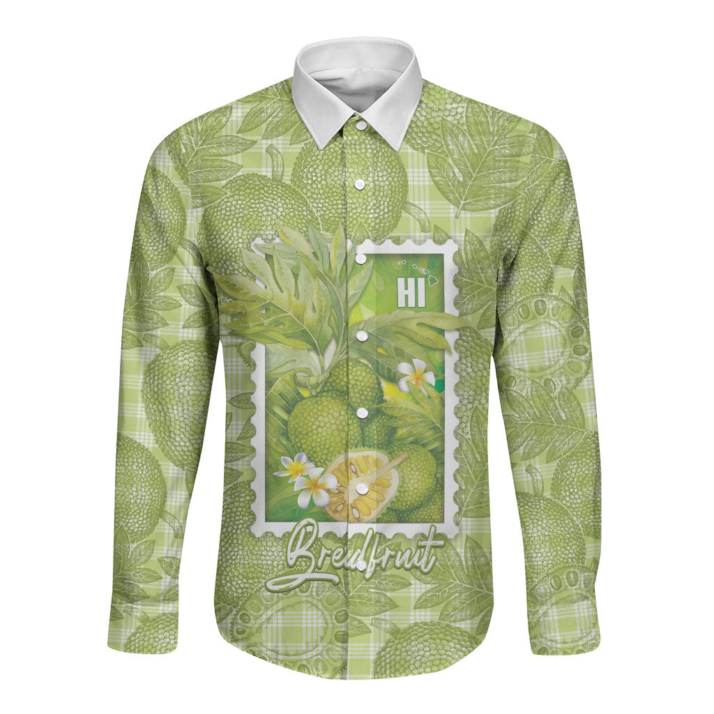 Aloha Hawaii Ulu Palaka Motifs Long Sleeve Button Shirt Hawaiian Breadfruit Stylized Stamp LT14 Unisex Green - Polynesian Pride