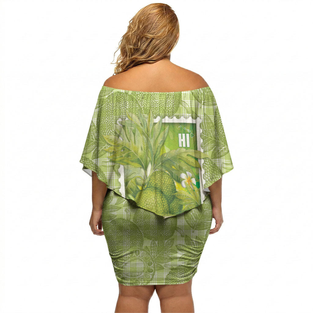 Aloha Hawaii Ulu Palaka Motifs Off Shoulder Short Dress Hawaiian Breadfruit Stylized Stamp LT14 - Polynesian Pride