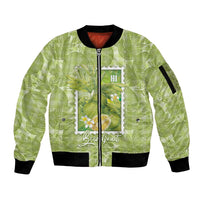 Aloha Hawaii Ulu Palaka Motifs Sleeve Zip Bomber Jacket Hawaiian Breadfruit Stylized Stamp LT14 Unisex Green - Polynesian Pride