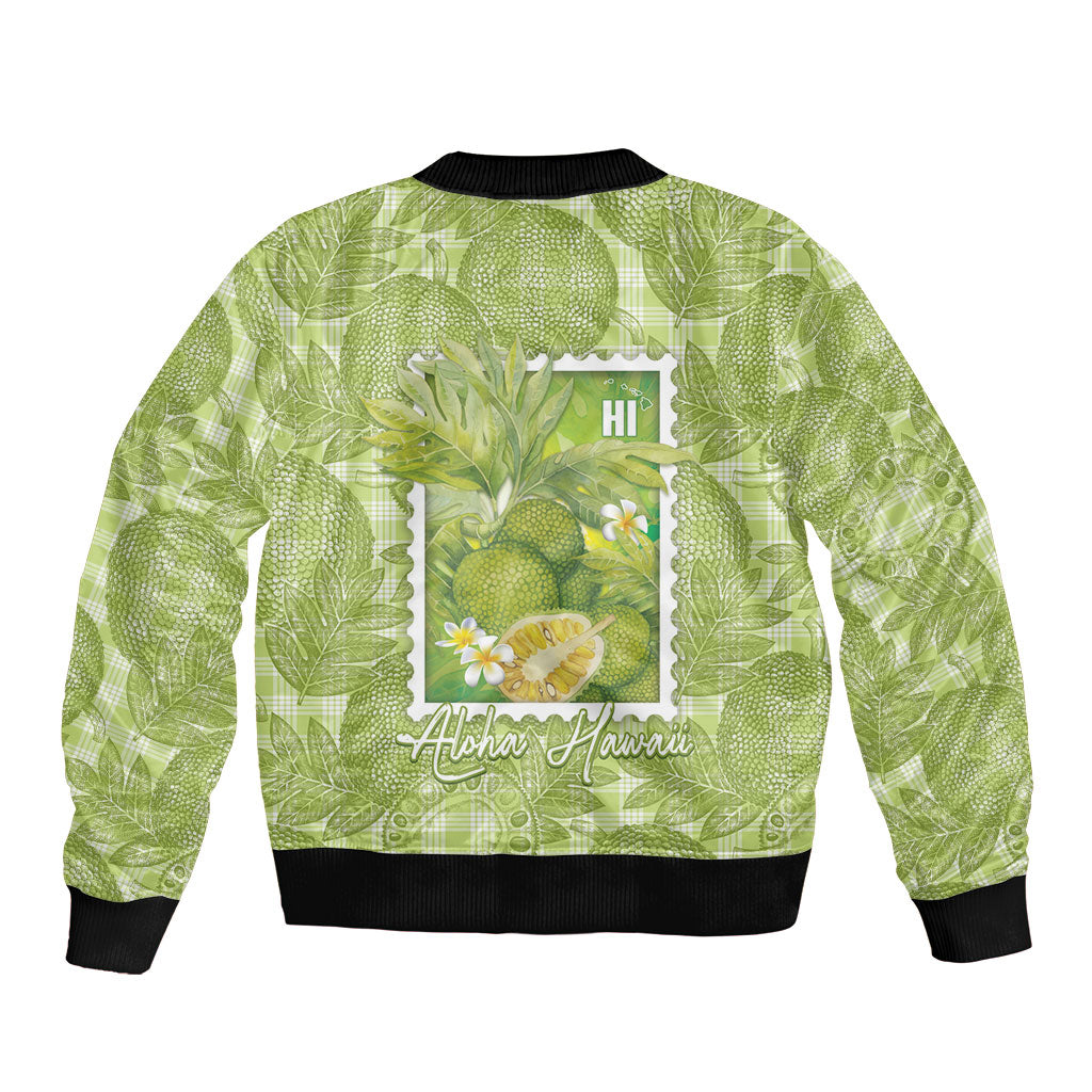 Aloha Hawaii Ulu Palaka Motifs Sleeve Zip Bomber Jacket Hawaiian Breadfruit Stylized Stamp LT14 - Polynesian Pride