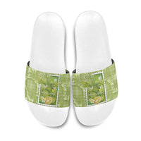 Aloha Hawaii Ulu Palaka Motifs Slide Sandals Hawaiian Breadfruit Stylized Stamp LT14 Green - Polynesian Pride