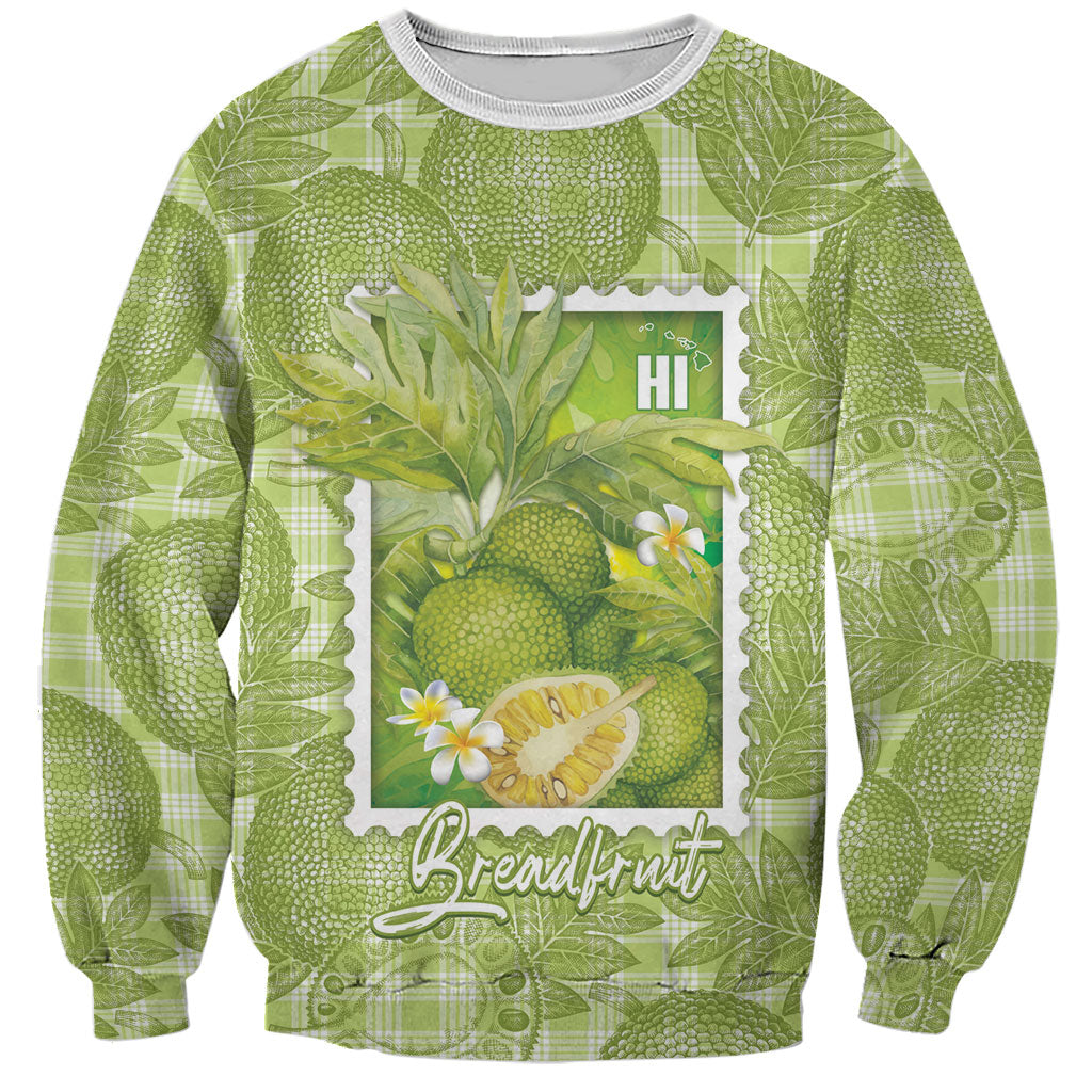Aloha Hawaii Ulu Palaka Motifs Sweatshirt Hawaiian Breadfruit Stylized Stamp LT14 Unisex Green - Polynesian Pride