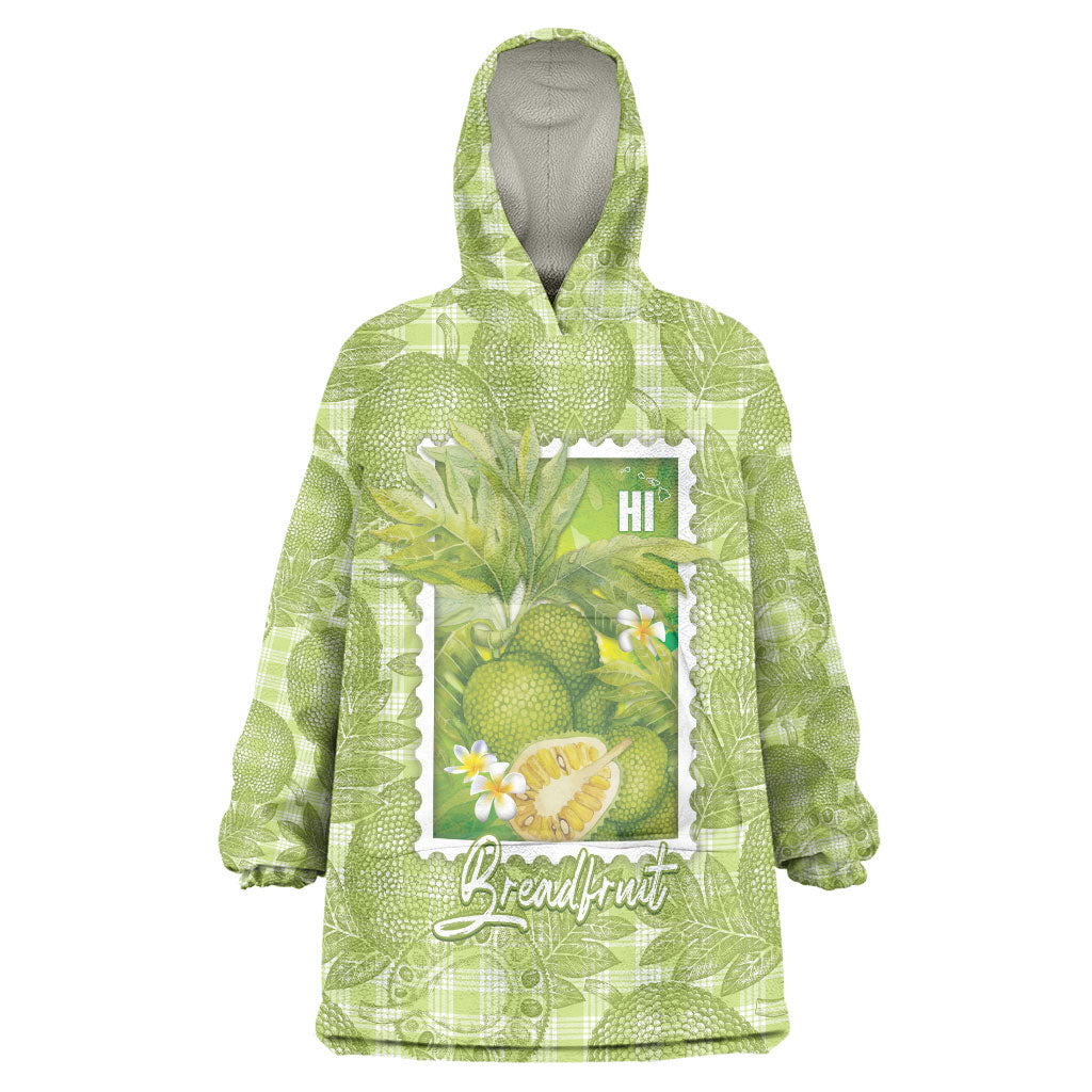Aloha Hawaii Ulu Palaka Motifs Wearable Blanket Hoodie Hawaiian Breadfruit Stylized Stamp LT14 One Size Green - Polynesian Pride