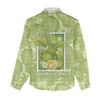 Aloha Hawaii Ulu Palaka Motifs Women Casual Shirt Hawaiian Breadfruit Stylized Stamp LT14 - Polynesian Pride