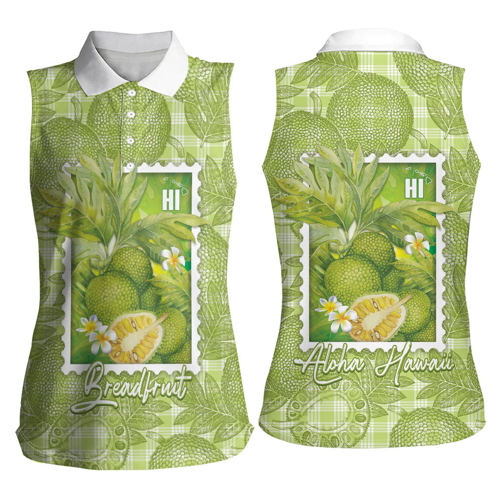 Aloha Hawaii Ulu Palaka Motifs Women Sleeveless Polo Shirt Hawaiian Breadfruit Stylized Stamp LT14 - Polynesian Pride