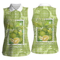 Aloha Hawaii Ulu Palaka Motifs Women Sleeveless Polo Shirt Hawaiian Breadfruit Stylized Stamp LT14 - Polynesian Pride